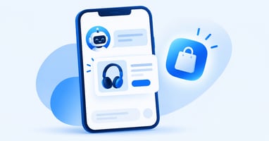 Ilustración de un asistente de inteligencia artificial recomendando un producto de e-commerce"